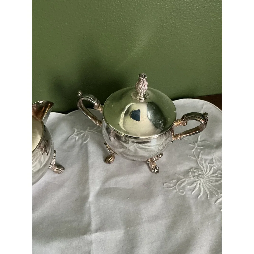 Sheridan Silver on Copper Cream and Sugar Set Taunton Silversmiths Lion Paw Feet